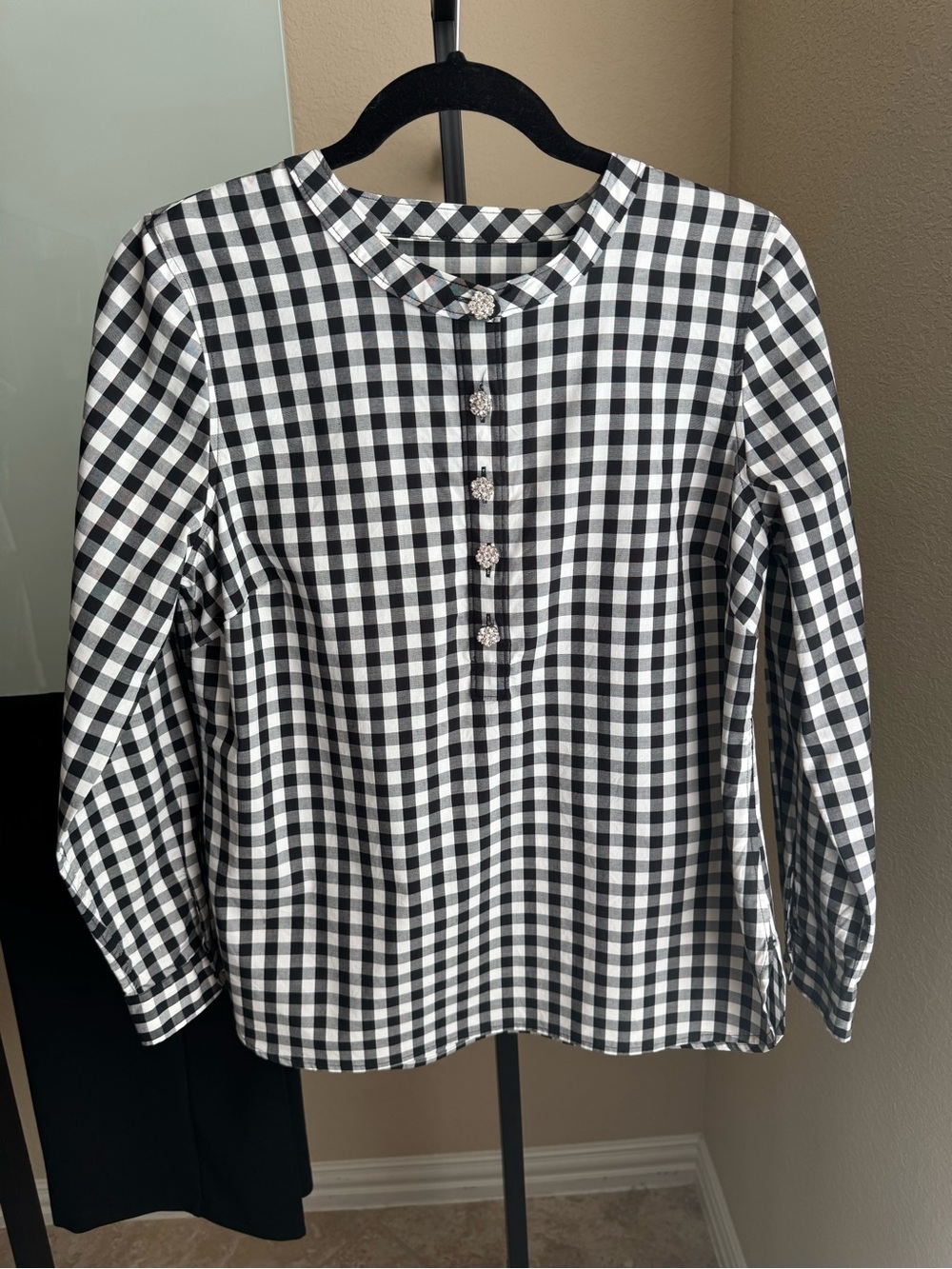 Talbots Black and White Gingham Button-Front Blouse